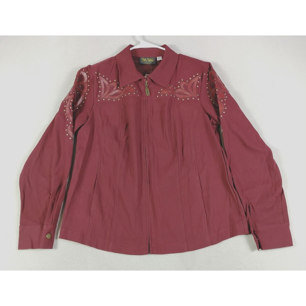 Vintage Bob Mackie Jacket Womens Small Red Embroidered Western Zip Wearable Art‎